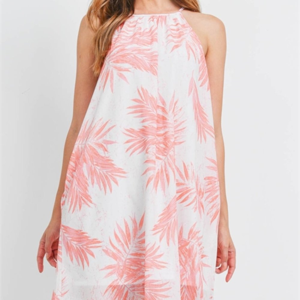 Tropical Melon and White Colored, Sleeveless Pocket Dress